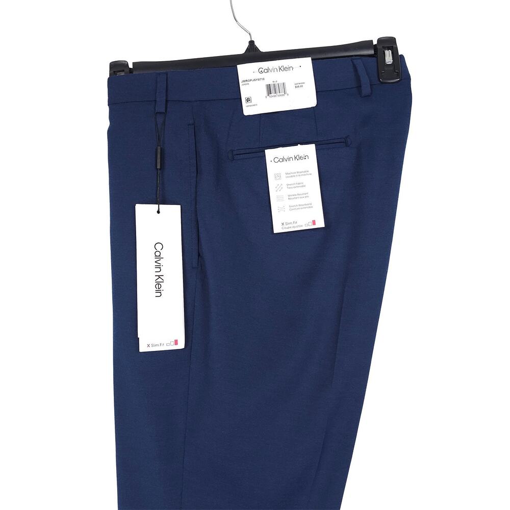 Calvin Klein Mens Slim Fit Dress Pants 34x30 Blue Solid Stretch NWT